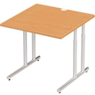 Schäfer Shop Select Desk COMBITEC, vierkant, C-poot, B 800 x D 800 x H 677-817 mm, beuken/wit aluminium
