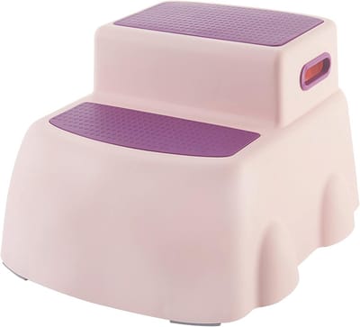 Opstapkruk Kinderen - Twee Treden Kruk - Zelfstandig Gebruik - Dubbele Antislip Treden - Tot 23 cm Hoog - Roze