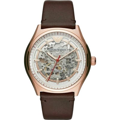 Emporio Armani AR60005 Automatisch Herenhorloge met Zilveren Wijzerplaat 43mm bruin