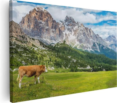 Artaza Canvas Schilderij Bergen - 30x20 cm - Klein - Wanddecoratie Koeien - Muurdecoratie Landschap - Kamer Accessoires Natuur