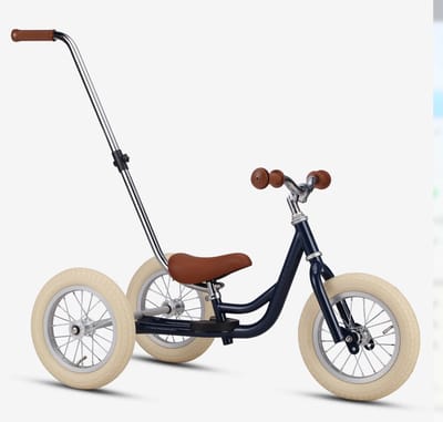 Køvapää Driewieler 2 in 1 Loopfiets - Driewieler met Duwstang - 1.5 t/m 4 jaar - Met Naamsticker - Driewieler - Loopfiets met duwstang - 12 inch - Blauw