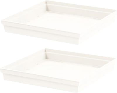 2x stuks bloempot kunststof onderschalen Toscane wit vierkant L27 x B27 x H4 cm - Opvangborden/opvangschalen