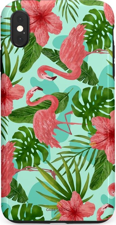 Casetastic hoesje geschikt voor Apple iPhone XS Max - Dubbellaagse bescherming - Flamingo jungle - Fashion Case - Mintgroen Koraal