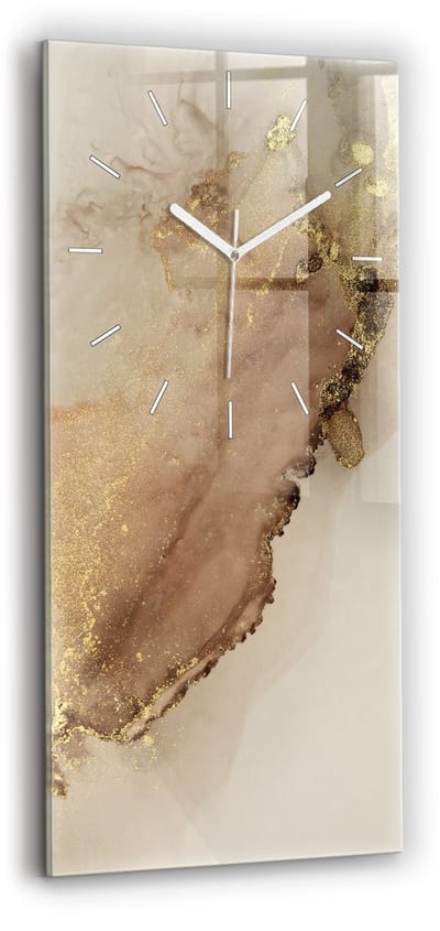 Wallfluent Wandklok - Beige moderne kunst Klok als Muurdecoratie - 30 cm x 60 cm - Bruin Wandklok - Witte Handen - Wandklok Zonder Cijfers - Kinder Wandklok Glas - Rechthoekige Glazen Wandklok - Minimalistisch Wandklok - Decoratieve Wandklok