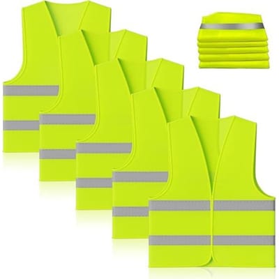 GELLDG 5 Stuks Veiligheidsvesten - Gilet Reflechissant - Fluorescerend en Nachtreflecterend - Geschikt voor Auto Rijden Fietsen Lopen - Gemaakt van Duurzaam Stof - Unisex Set voor Volwassenen en Kinderen