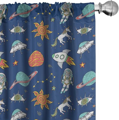 ABAKUHAUS Ruimtegordijnen – Eenhoornplaneten UFO – 2x75x175 cm – Microvezel, halfverduisterend