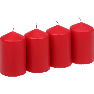 Stompkaarsen, 4‑pack - Rood