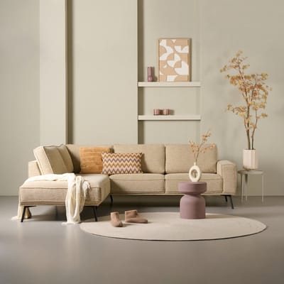 Hoekbank Alford - Textiel - Zand - 260x85x208 cm - Divan Links - Zwarte Poten