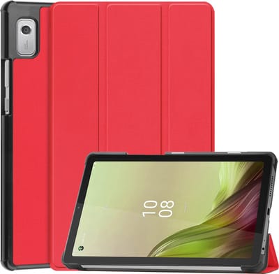 Hoes - Geschikt voor Lenovo Tab M9 - Dun & Stevig - Trifold Bookcase - Hard Cover - Hardcover Book Case - Tablet Hoesje - Rood