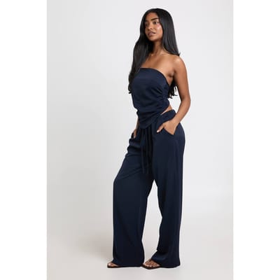 boohoo Dames Sjaal Top En Wijde Broek Co-ord Set | Marineblauw | Maat: 38
