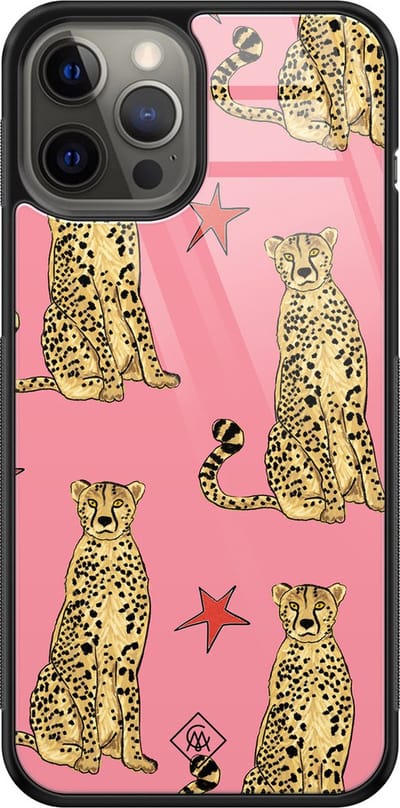Casimoda® hoesje - Geschikt voor iPhone 12 Pro Max - The Pink Leopard - Luxe Hard Case Zwart - Backcover telefoonhoesje - Roze