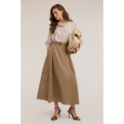 Motivi Cotton Poplin Cargo Skirt Brown Maat: 34 | Maxi Rokken Outlet | Dames | Bruin
