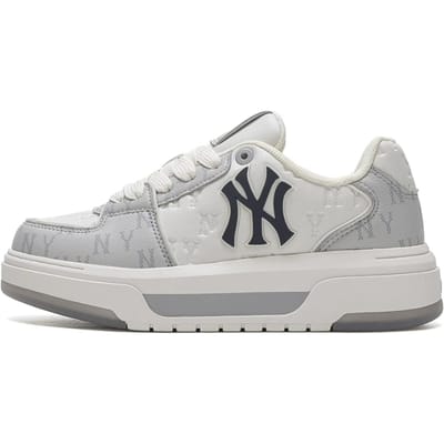 MLB New York Yankees Cuir Synthétique Mode Décontracté Tendance Classique Logo Imprimé Foncé Simple Polyvalent Baskets Basses Baskets Unisexes 3ASXM036N-50GRS 36.5 white