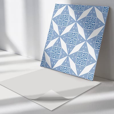 Wallfluent Vinyl Tegels - Geometrisch Rasterpatroon Wand PVC Tegels - 30 cm x 30 cm - Blauw Vinyl Tegels - Set van 9 - Vierkant PVC Tegels - Patroon Plaktegels - Vinyl Tegels Zelfklevend - Plaktegels Keuken en Badkamer