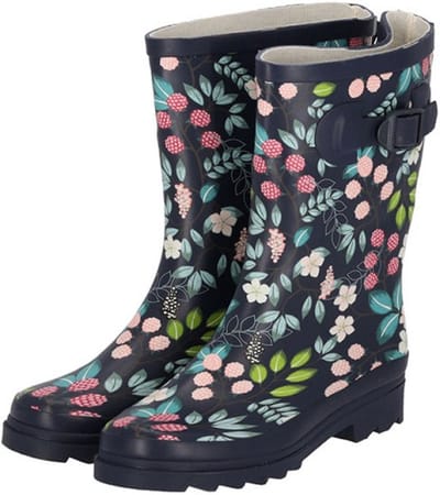 XQ Footwear - Regenlaarzen - Rubber laarzen - Dames - Festival - Bloemenprint - Rubber - donkerblauw - Maat 39