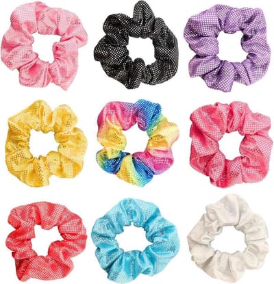 Kraagjeskopen.nl® Scrunchies 9 stuks Turnwokkels - Haarelastiekjes Haarwokkel Set - Roze - Zwart - Paars - Geel - Multicolor - Lichtroze - Rood - Lichtblauw - Zilver