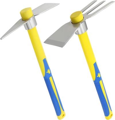 2 Pack Tuinhakken met Puntige Hak en 3 Tanden, Fiberglass Handvat voor Tuinieren en Kamperen, Ideaal voor Kleine Planten en Onkruidverwijdering