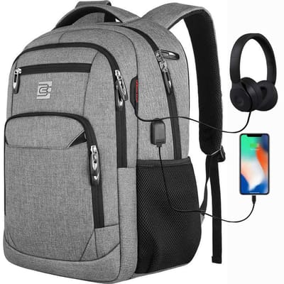 Wishdor Laptoprugzak 15.6 inch - Schooltas & Werkrugzak - USB & Koptelefoon Poort - Anti-Diefstal - Grijs