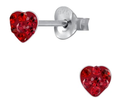 Joy|S - Zilveren petit hartje oorbellen - 4 mm - rood kristal - kinderoorbellen