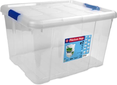 Hega Hogar Opbergbox - met deksel - 42 x 35 x 25 cm - 25 Liter - Opbergbakken - Transparant