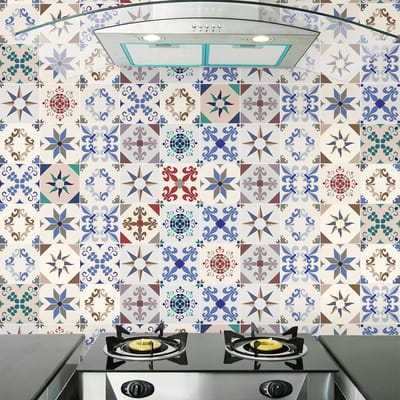 Zelfklevende tegelmuurstickers voor keuken en badkamer - 9 AZULEJOS OMBRIA CEMENT TEGELSTICKERS - 9 stickers 10x10 cm
