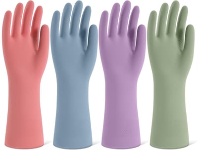 4 paar M-formaat afwashandschoenen in kleur | Herbruikbare keukenhandschoenen met fluweelvoering en antislip, geschikt voor afwassen en huishoudelijk schoonmaken