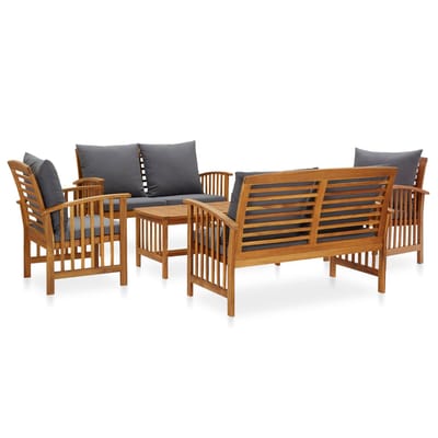 vidaXL - 5-delige - Loungeset - met - kussens - massief - acaciahout