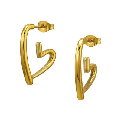 Goud kleurige stainless steel oorstekers met hangend hartje | dames oorbellen | chirurgisch staal | hypoallergeen | Zilverana | RVS