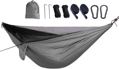 Kampeerhangmat met Vliegennet - Reishangmat Outdoor - Buiten Ontspannen - Ademend Gaas - 270x140cm - Grijs