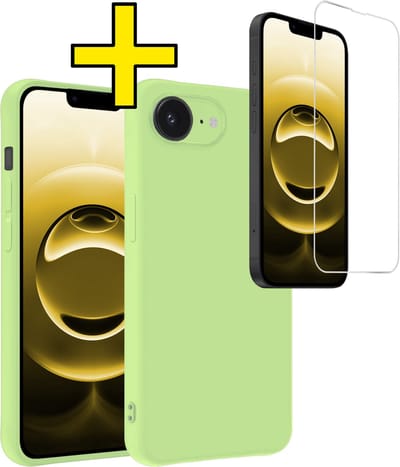 Hoesje - Met Screenprotector - Geschikt voor Apple iPhone 16e - Sterk & Shockproof - Back Cover - Siliconen Case - Telefoon Hoes - Telefoonhoesjes - Groen
