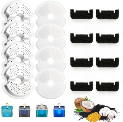 Dailygoods - KOMABLEN 16 stuks kattenfonteinfilter, filter voor kattenfontein, 8 stuks koolstoffilter en 8 stuks schuimfilter, drinkfonteinfilter voor katten en honden, vervangingsfilter, accessoires voor binnen