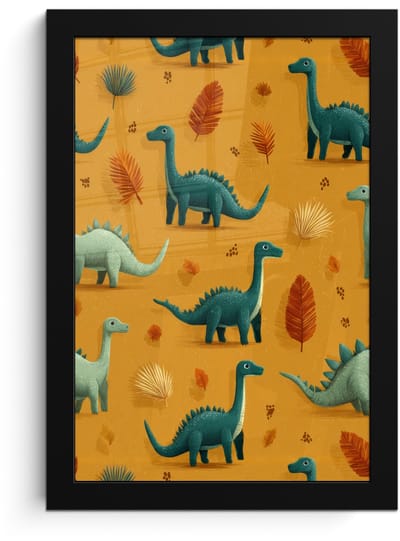 Poster in lijst - Fotolijst 20x30 cm - Posters - Dinosaurussen - Stekels - Herfstbladeren - Bruin - Posterlijst zwart - Decoratie - Wanddecoratie woonkamer - Muurdecoratie slaapkamer