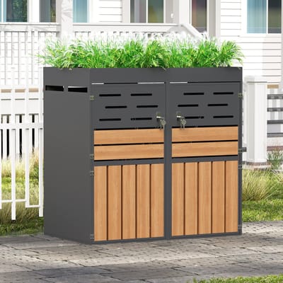 HAUSS SPOLE Containerberging – 2-in-1 Design Met Plantenbak – 133 x 80 x 128 cm – Metaal – Grijs – Voor Tuin, Balkon En Terras – Met Lamellenventilatie