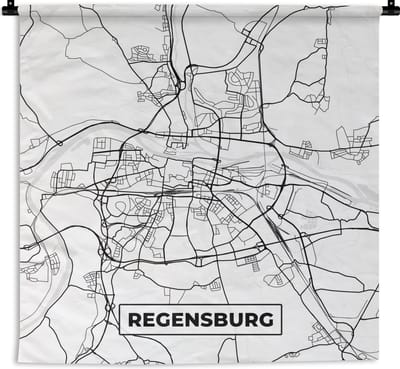 Wandkleed - Wanddoek - Plattegrond - Kaart - Regenburg - Stadskaart - 180x180 cm - Wandtapijt