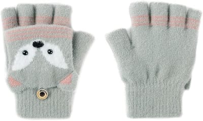 Handschoenen - Handschoenen kinderen - Handschoenen zonder vingers - Handschoenen winter - Met Capuchon Kinderhandschoenen - Winddicht - Blijf warm - Geschikt voor kinderen - Winter - Grijs