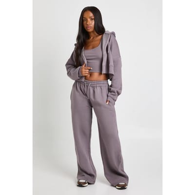 boohoo Dames Crop Top met diepe zoom 3-delig trainingspak met capuchon | Benzine | Maat: 38