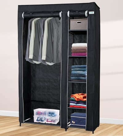 Lendo Online Opvouwbare Kledingkast Garderobekast met ophangrails Opbergkast Campingkast Kampeerkast 108x44x166cm Zwart