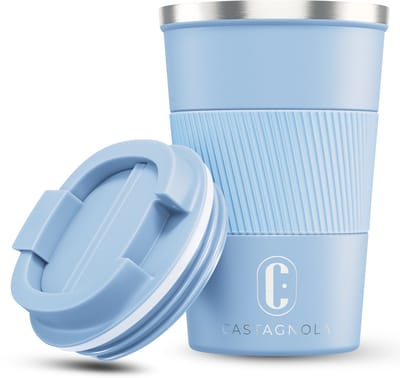 Castagnola Thermosbeker - Koffiebeker To Go - Travel Mug voor Koffie en Thee - Theebeker - 380 ML - RVS - Lichtblauw