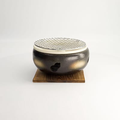 Konro Grill – Ronde Japanse BBQ – Zwart – Inclusief Rooster & Onderstel – 20 x 10 cm