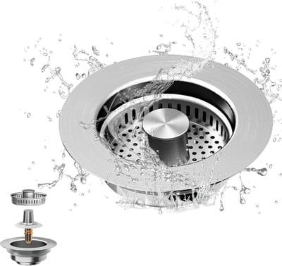 3-in-1 Afvoerfilter voor Keukens en Badkamers, Inclusief Deksel, Geschikt voor Afvoer met Diepte > 37mm, Effectieve Vuilafvoer en Waterfilter