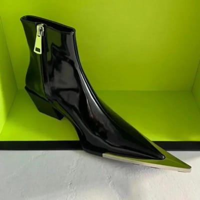 Luxe Designer Enkellaarsjes voor Dames Mode Puntige Neus Chelsea Boots Dames Nieuwe Hak Metalen Neus Hoge Hakken Rits aan de Zijkant Zwarte Laarzen 35 zwart