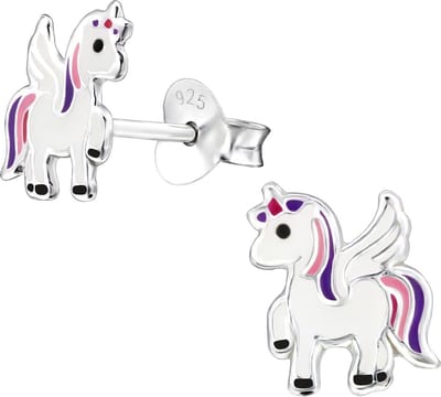 zilveren kinder oorstekers in de vorm van een eenhoorn paars | Unicorn kinderoorbellen meisje zilver | Zilverana |Sterling 925 Silver (Echt zilver)