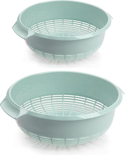 PlasticForte Keuken vergieten/zeef - set 2x - kunststof - mintgroen - dia 23 en 27 cm
