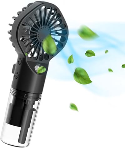 Draagbare ventilator - Vernevelaar fan - Persoonlijke verkoeling - Verstelbare snelheden - 72x43x72 mm - Zwart