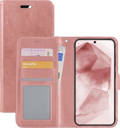 Hoesje - Met Pasjeshouder - Geschikt voor Samsung Galaxy A55 - Luxe Bookcase Portemonee - Flip Case - Kunstleer Book Case - Flipcase - Book Cover - Walletcase - Portemonneehoes - Rosé goud