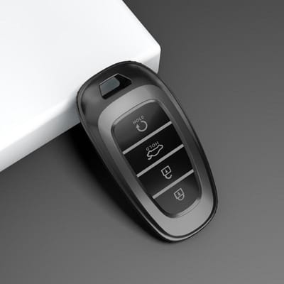 Gris Titane Pour Hyundai Tucson Solaris Sonata Hybride Nexo Nx4 Santafe Dn8 Housse Porte-Clés pour Clé de Voiture à Télécommande 4 Boutons black