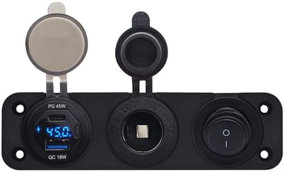 ProRide 12V USB Autolader 2 Poorten - 45W/QC3.0 - Drievoudig inbouw paneel - Sigaretten stopcontact en Schakelaar
