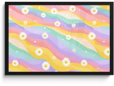 Poster in lijst - Fotolijst 60x40 cm - Posters - Madeliefjes - Kleurrijk - Pastel - Vrolijk - Posterlijst zwart - Decoratie - Wanddecoratie woonkamer - Muurdecoratie slaapkamer