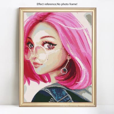 5D Doe-het-zelf Diamant Mozaïek Portret Roze Meisje Volledige Ronde Borduurwerk Verkoop Strass Afbeelding 20X30 pink
