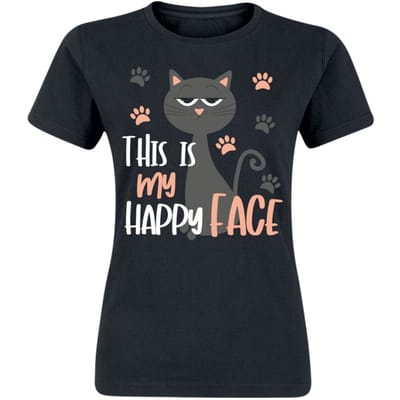 Tierisch - Fun T-shirt - This Is My Happy Face - S tot XXL - voor Vrouwen - zwart